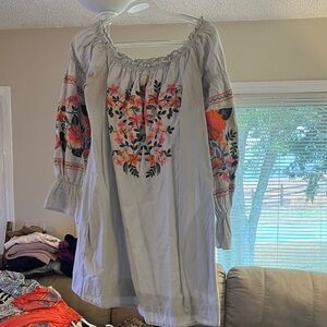 Free People Gray Floral Embroidered Dress